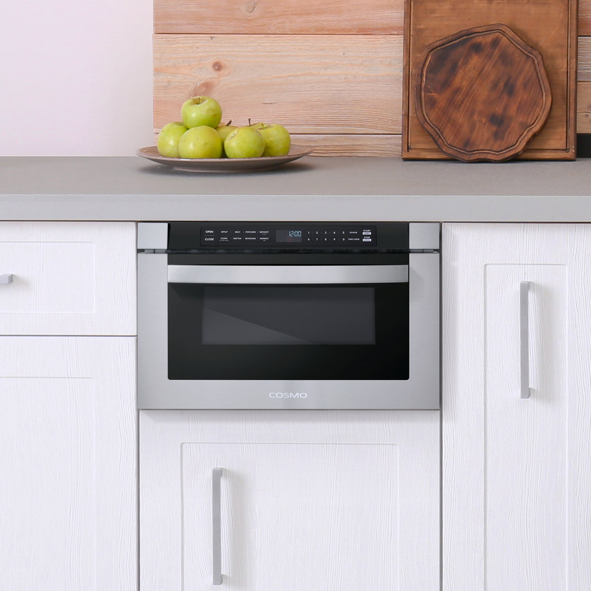 Cosmo 24 in. Built-in Microwave Drawer with Automatic Presets, Touch Controls, Defrosting Rack and 1.2 cu. ft. Capacity in Stainless Steel