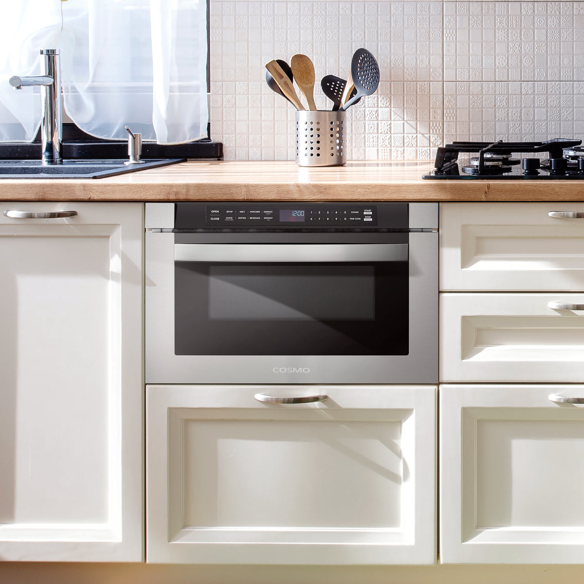 Cosmo 24 in. Built-in Microwave Drawer with Automatic Presets, Touch Controls, Defrosting Rack and 1.2 cu. ft. Capacity in Stainless Steel