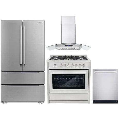 Cosmo 4 Piece, 36&quot; Range 36&quot; Range Hood 24&quot; Dishwasher &amp; Refrigerator COS-4PKG-218