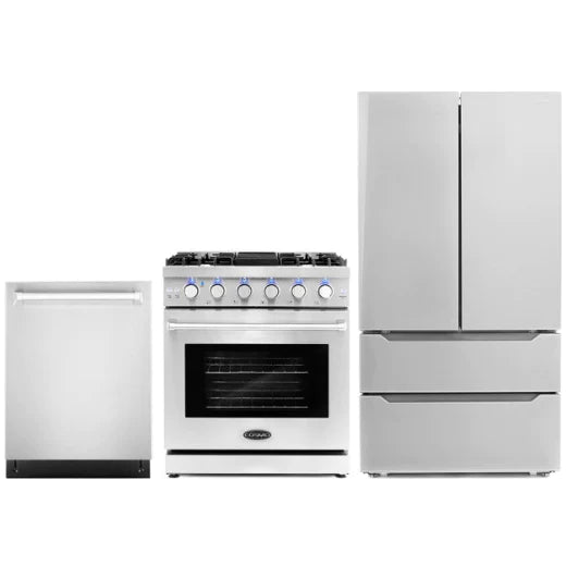 Cosmo 3-Piece, 30&quot; Gas Range, 24&quot; Dishwasher and French Door Refrigerator COS-3PKG-011