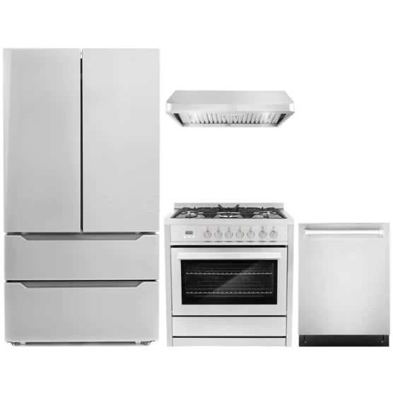 Cosmo 4-Piece, 36&quot; Range, Under Cabinet Range Hood, Dishwasher and Refrigerator COS-4PKG-071