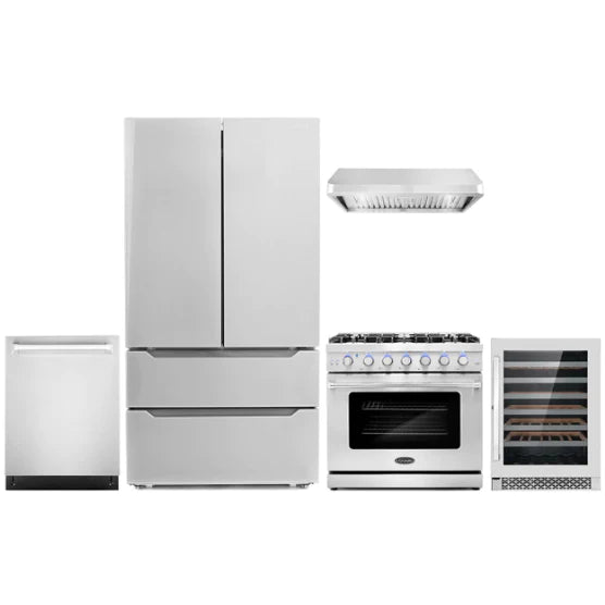 Cosmo 5-Piece Kitchen, 36&quot; Gas Range and 36&quot; Under Cabinet Range Hood COS-5PKG-087