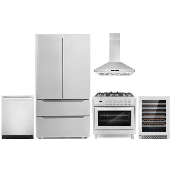 Cosmo 5-Piece Kitchen, 36&quot; Dual Fuel Range and 36&quot; Island Range Hood COS-5PKG-072