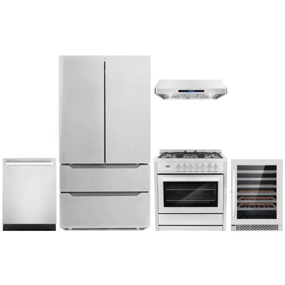 Cosmo 5-Piece Kitchen, 36&quot; Dual Fuel Range and 36&quot; Under Cabinet Range Hood COS-5PKG-015