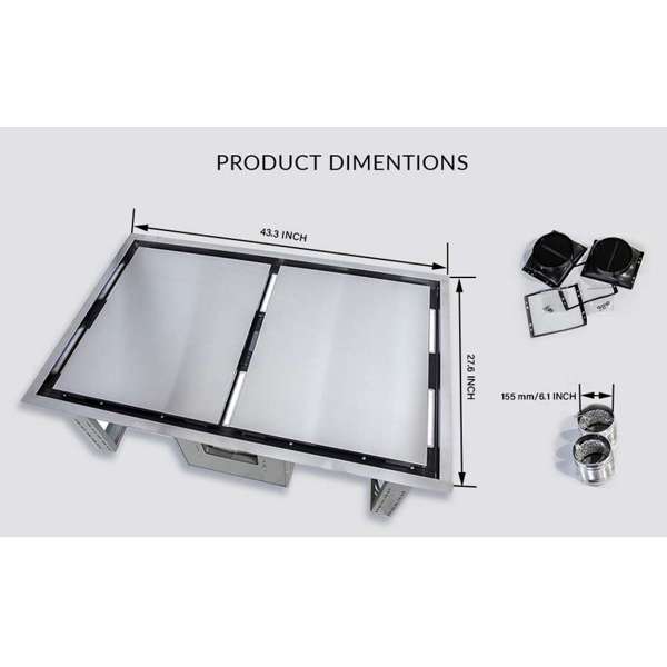 FORNO - Arezzo 44-Inch Recessed Ceiling Range Hood, Dual Motors, 1200 CFM, Hybrid Filters, Remote Control