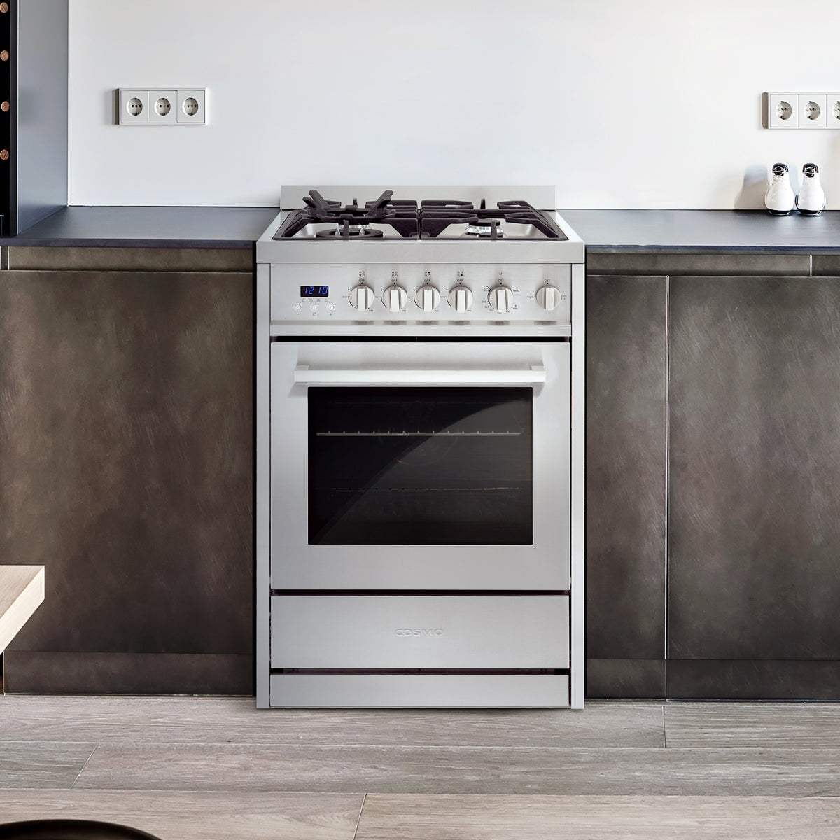 Cosmo 24 in. 2.73 cu. ft. Single Oven Gas Range with 4 Burner Cooktop and Heavy Duty Cast Iron Grates in Stainless Steel