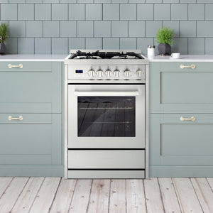 Cosmo 24 in. 2.73 cu. ft. Single Oven Gas Range with 4 Burner Cooktop and Heavy Duty Cast Iron Grates in Stainless Steel