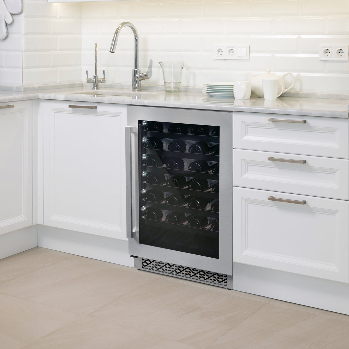 Cosmo 48-Bottle Stainless Steel 24 in. Single Zone Compressor Wine Cooler