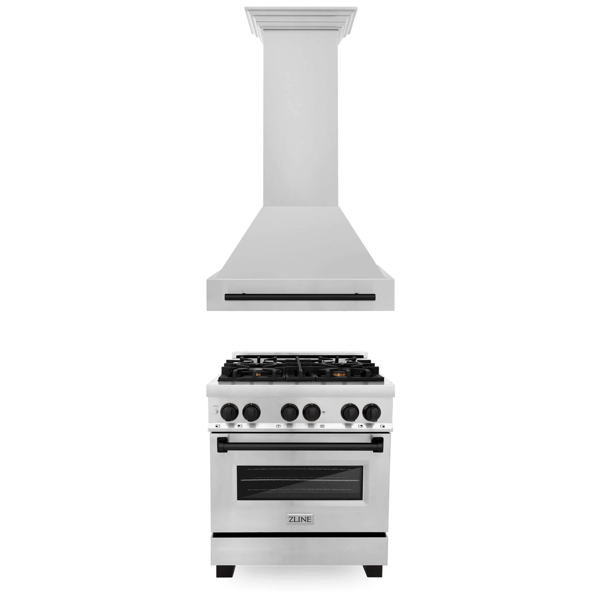 ZLINE - 30&quot; Autograph Edition Kitchen Package with Stainless Steel Dual Fuel Range and Range Hood with Matte Black Accents (2AKP-RARH30-MB)