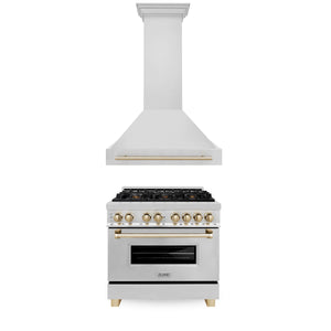 ZLINE - 36" Autograph Edition Kitchen Package with Stainless Steel Dual Fuel Range and Range Hood with Gold Accents (2AKP-RARH36-G)