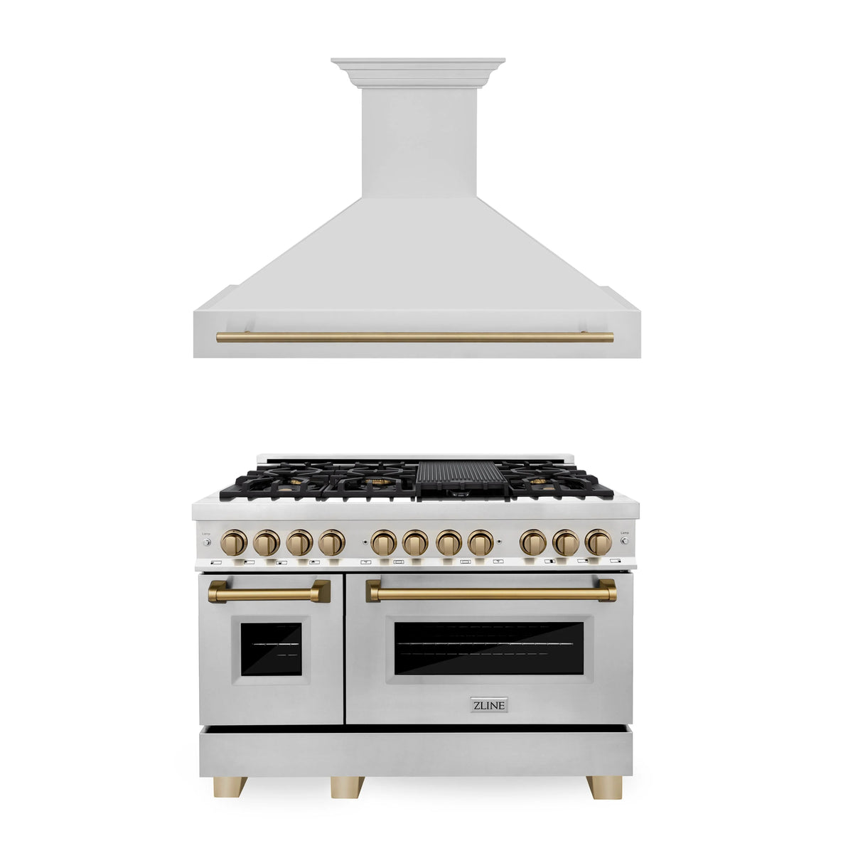 ZLINE - 48&quot; Autograph Edition Kitchen Package with Stainless Steel Dual Fuel Range and Range Hood with Champagne Bronze Accents