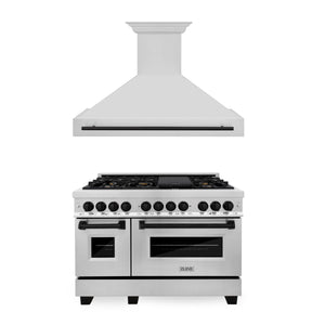 ZLINE - 48" Autograph Edition Kitchen Package with Stainless Steel Dual Fuel Range and Range Hood with Matte Black Accents (2AKP-RARH48-MB)