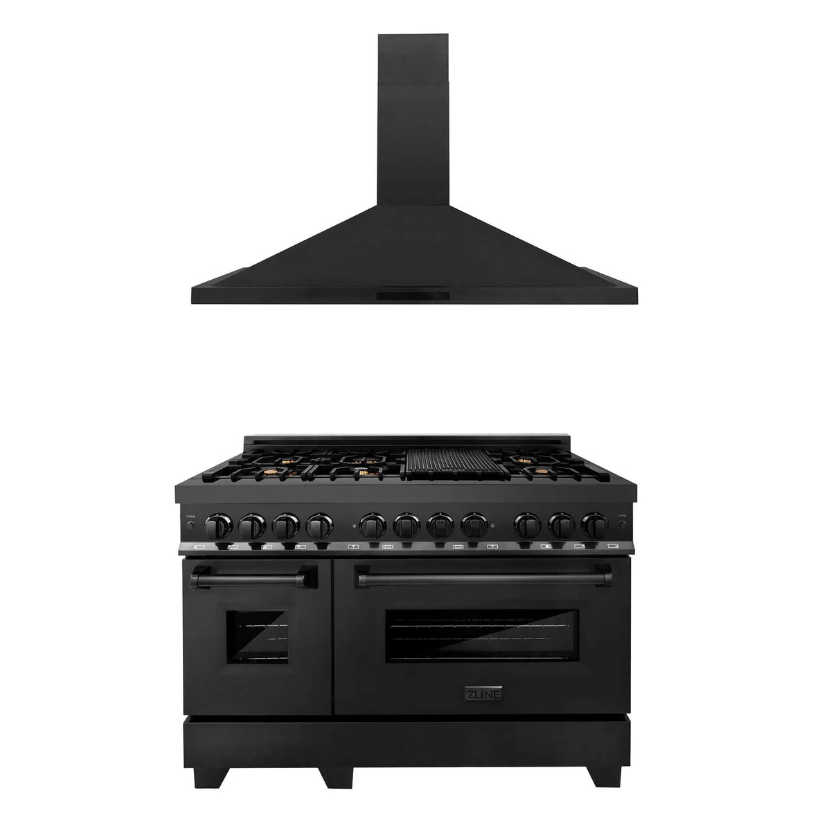 ZLINE - 48&quot; Kitchen Package with Black Stainless Steel Dual Fuel Range and Convertible Vent Range Hood (2KP-RABRH48)