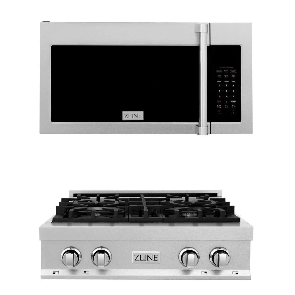 ZLINE - Kitchen Package with 30 in. Satin Stainless Steel Rangetop and 30 in. Over The Range Microwave with Modern Handle