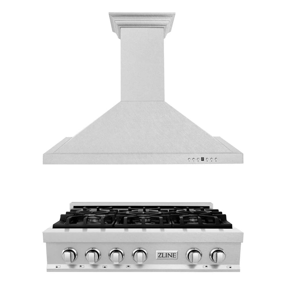 ZLINE - Kitchen Package with 36 in. Satin Stainless Steel Rangetop and Convertible Range Hood