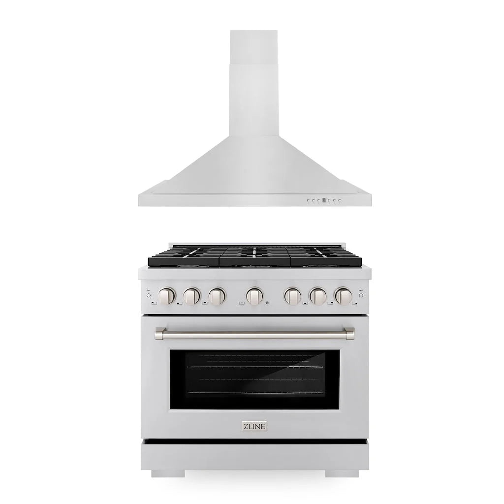 ZLINE - 36&quot; Kitchen Package with Stainless Steel Gas Range and Convertible Vent Range Hood (2KP-SGRRH36)