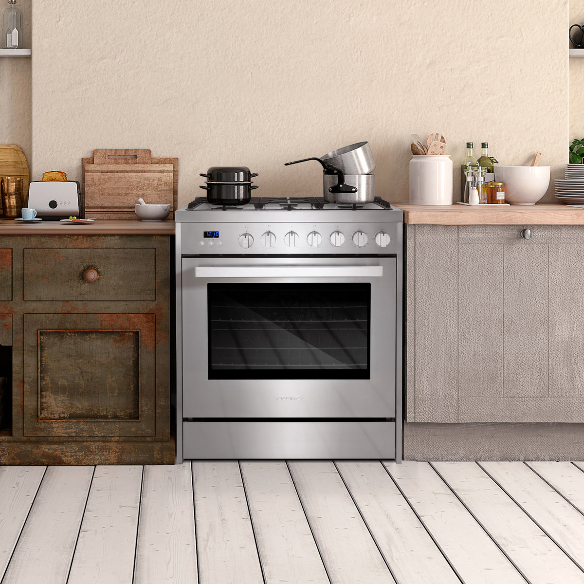 Cosmo 30 in. 5.0 cu. ft. Single Oven Gas Range with 5 Burner Cooktop and Heavy Duty Cast Iron Grates in Stainless Steel