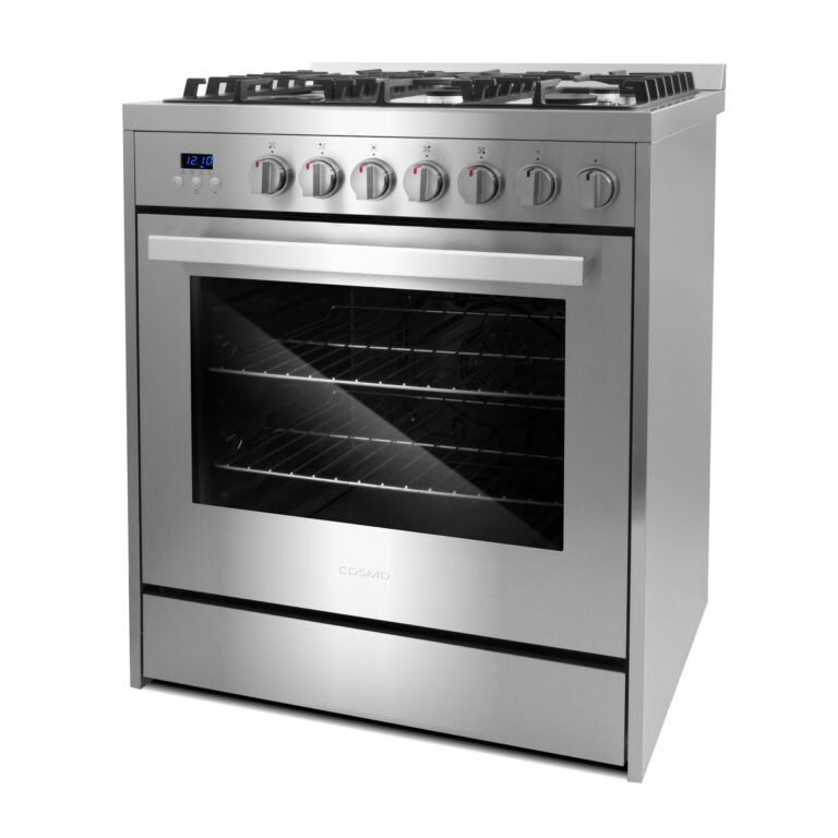 Cosmo 30 in. 5.0 cu. ft. Single Oven Gas Range with 5 Burner Cooktop and Heavy Duty Cast Iron Grates in Stainless Steel