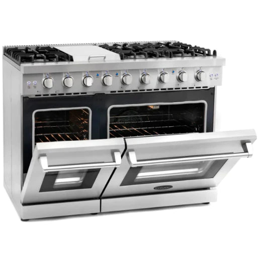 Cosmo 4-Piece, 48&quot; Gas Range, 48&quot; Range Hood, 24&quot; Dishwasher and Refrigerator COS-4PKG-122