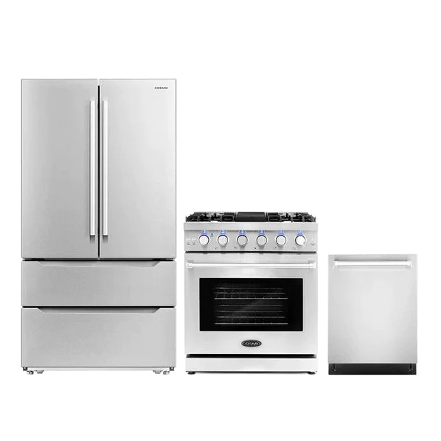 Cosmo 3-Piece, 30&quot; Gas Range 24&quot; Dishwasher &amp; French Door Refrigerator COS-3PKG-101