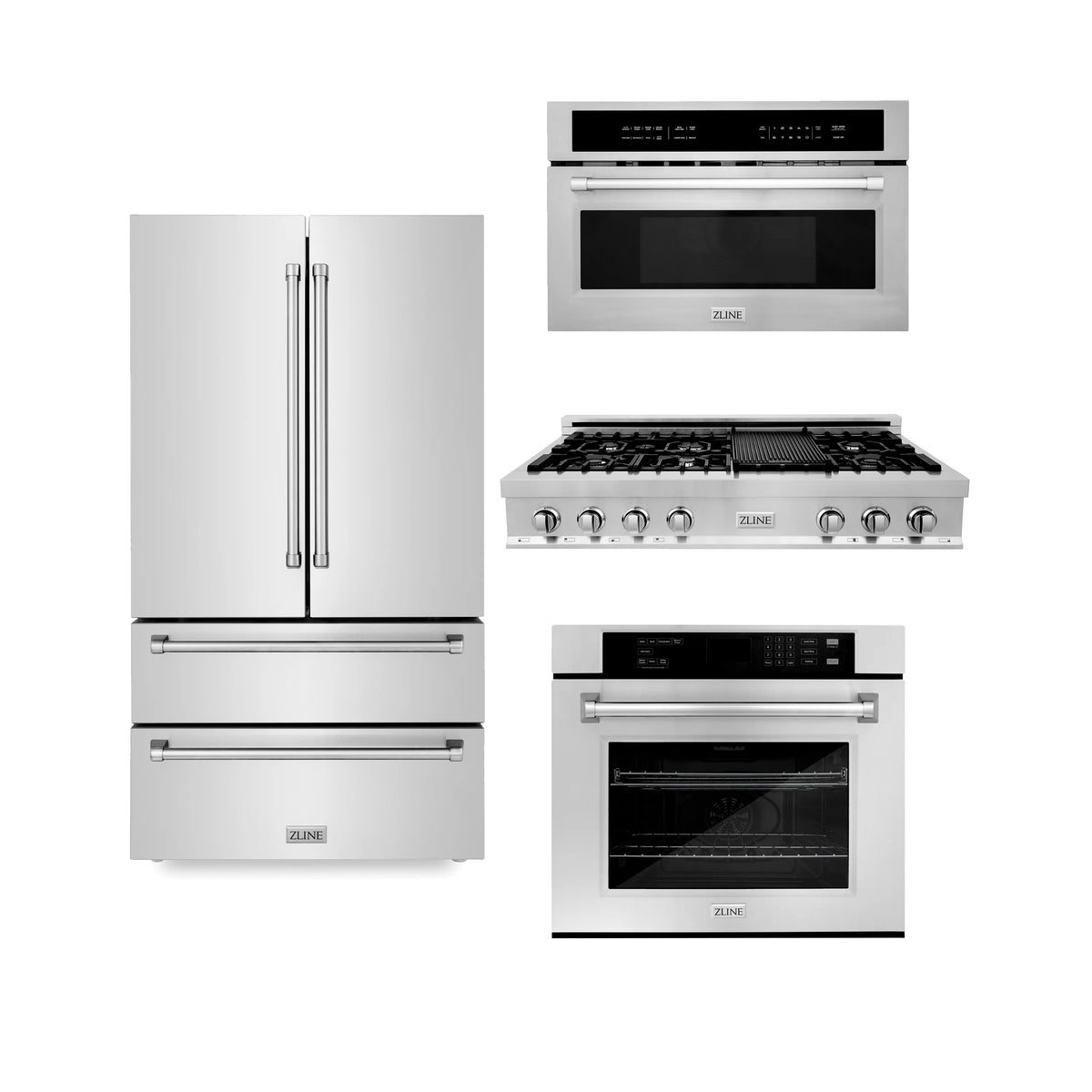 ZLINE - Kitchen Package with Refrigeration, 48&quot; Stainless Steel Rangetop, 30&quot; Single Wall Oven, 30&quot; Microwave Oven