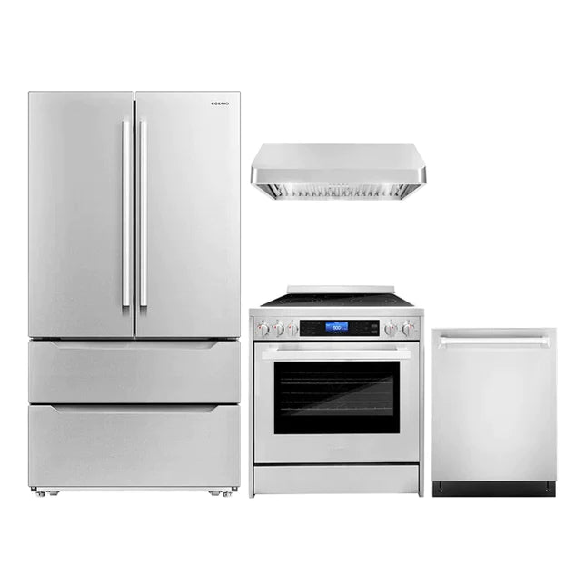 Cosmo 4 Piece, 30&quot; Range 30&quot; Range Hood 24&quot; Dishwasher &amp; Refrigerator COS-4PKG-173