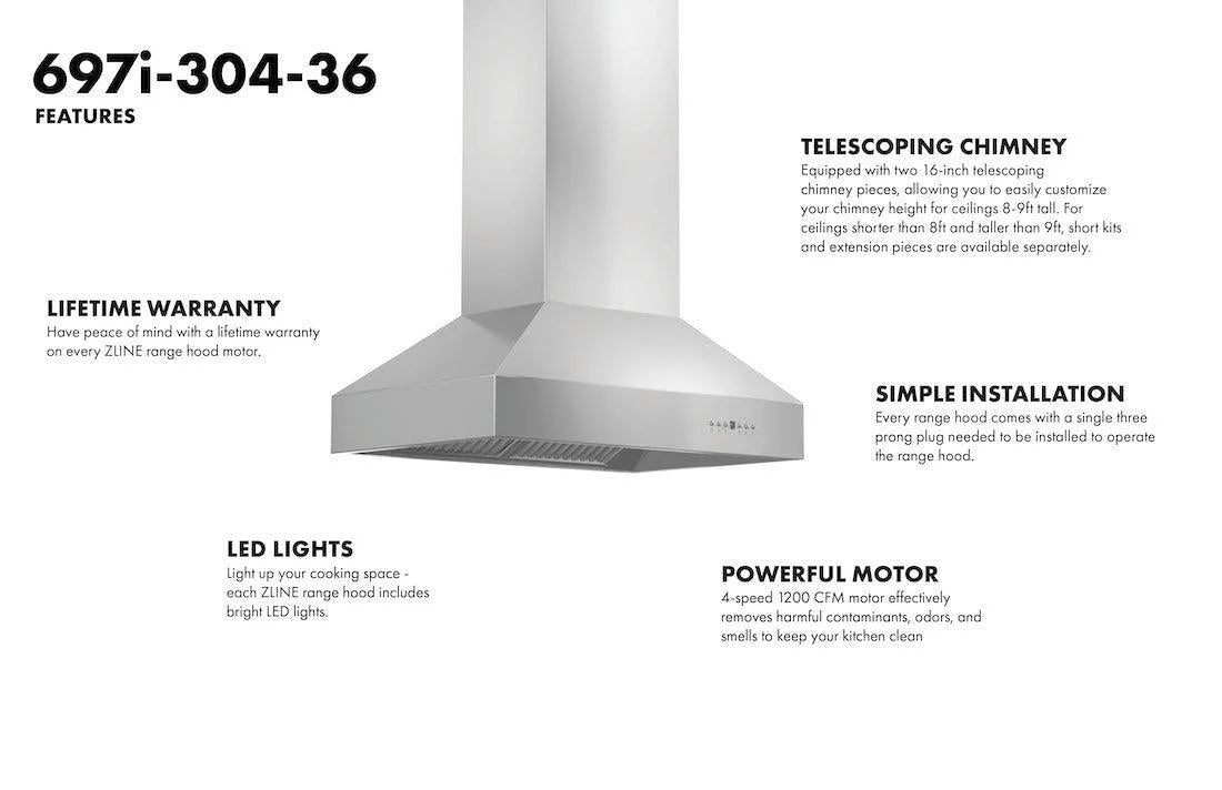 ZLINE - 48&quot; Ducted Island Mount Range Hood in Outdoor Approved Stainless Steel (697i-304-48)