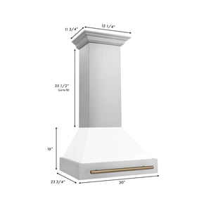 ZLINE - 30 in. Autograph Edition Kitchen Package with Stainless Steel Dual Fuel Range with White Matte Door, Range Hood and Dishwasher with Champagne Bronze Accents