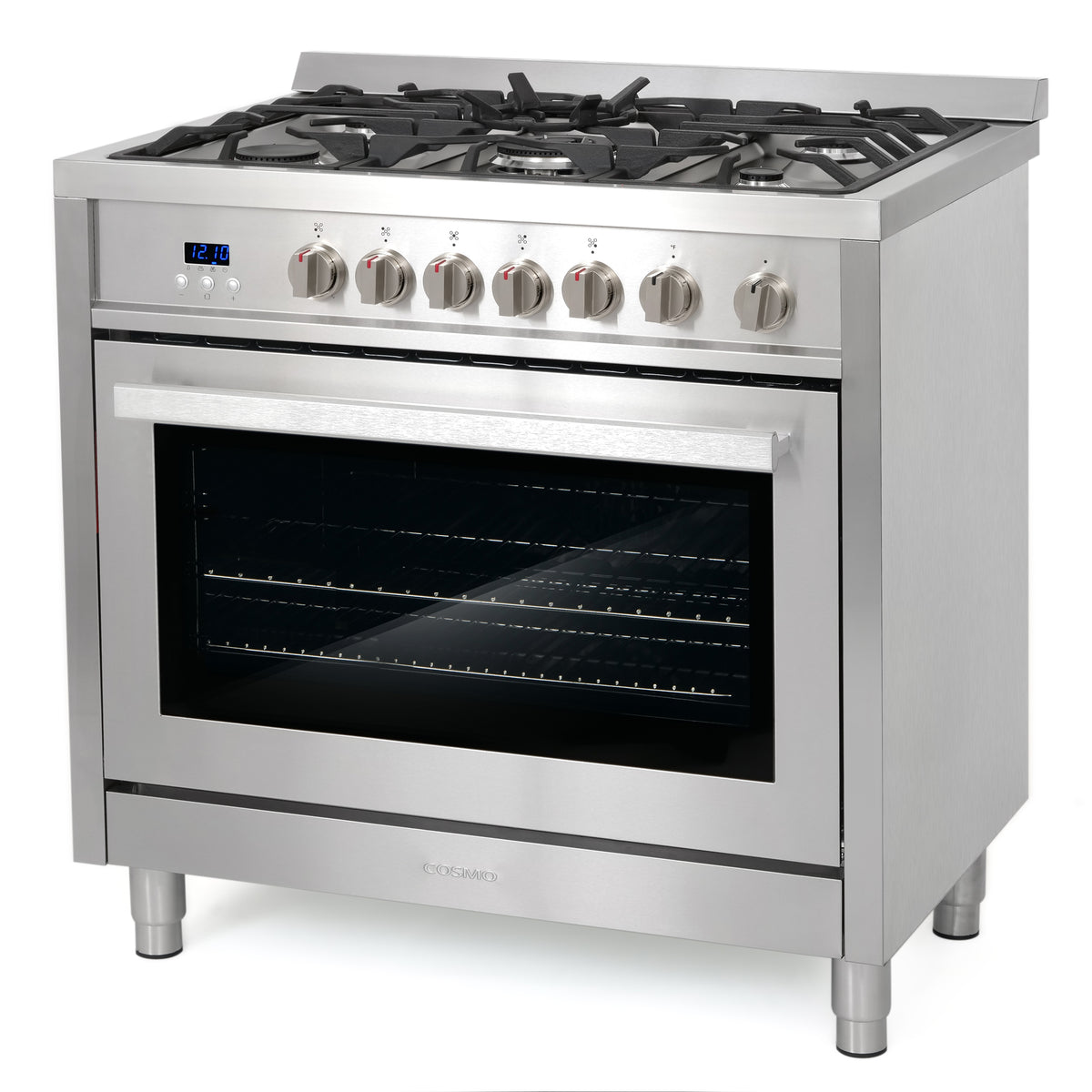 Cosmo 36 in. 3.8 cu. ft. Single Oven Gas Range with 5 Burner Cooktop and Heavy Duty Cast Iron Grates in Stainless Steel