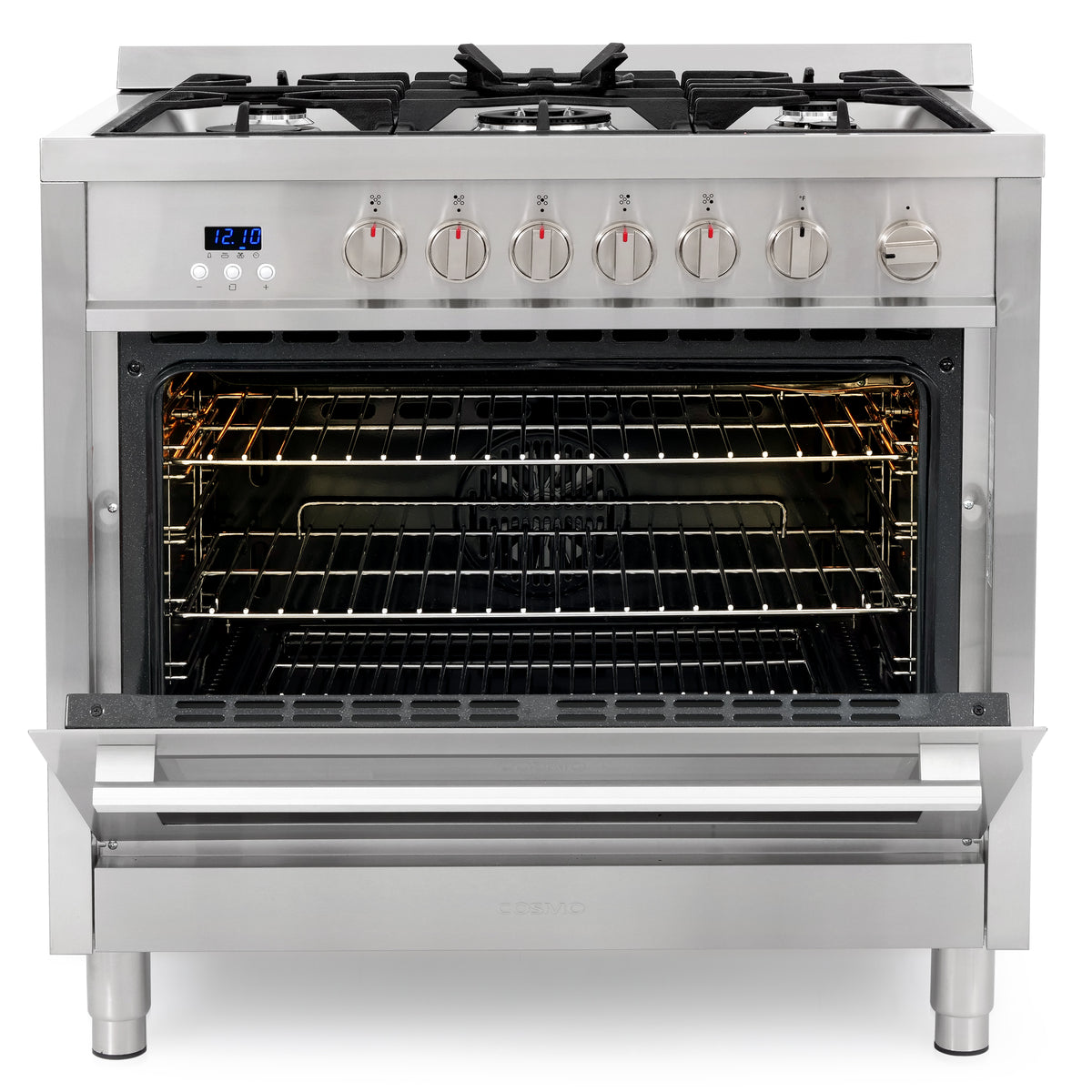 Cosmo 36 in. 3.8 cu. ft. Single Oven Gas Range with 5 Burner Cooktop and Heavy Duty Cast Iron Grates in Stainless Steel