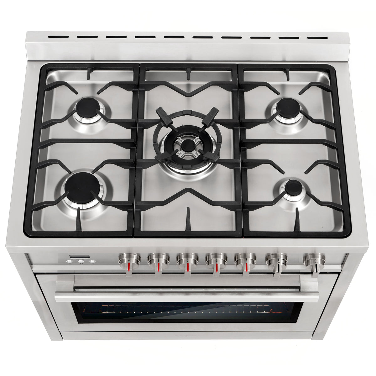 Cosmo 36 in. 3.8 cu. ft. Single Oven Gas Range with 5 Burner Cooktop and Heavy Duty Cast Iron Grates in Stainless Steel