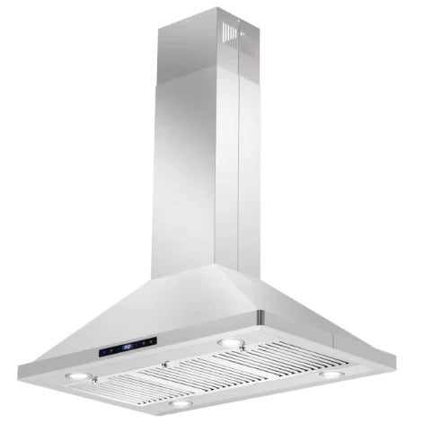 Cosmo 4-Piece, 36&quot; Range, 36&quot; Island Range Hood, 24&quot; Dishwasher and Refrigerator COS-4PKG-076