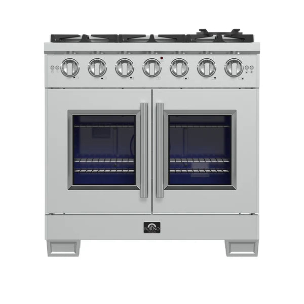 FORNO - Capriasca 36-Inch Freestanding French Door Gas Range, 6 Burners, Convection Oven, Energy Efficient