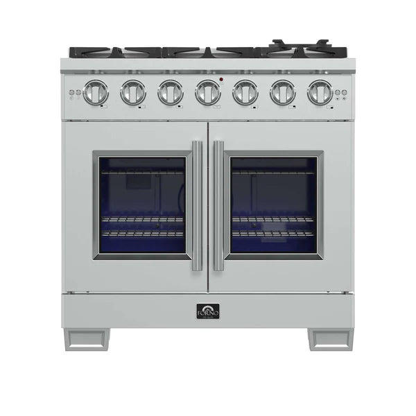 FORNO - Capriasca 36-Inch Freestanding French Door Gas Range, 6 Burners, Convection Oven, Energy Efficient