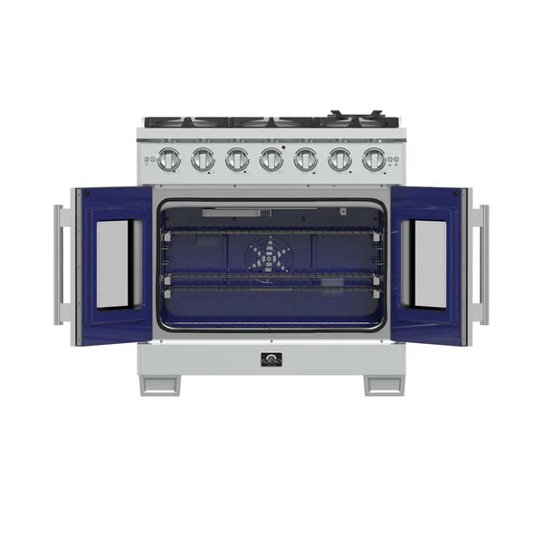 FORNO - Capriasca 36-Inch Freestanding French Door Gas Range, 6 Burners, Convection Oven, Energy Efficient
