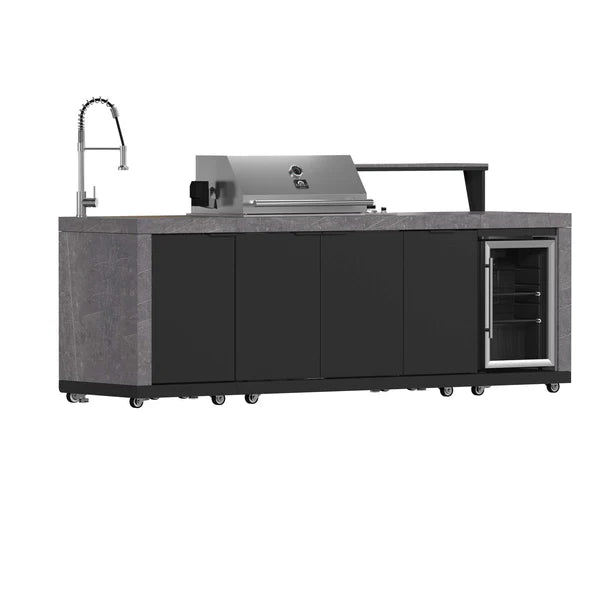 FORNO - Rimini Outdoor Kitchen 30&quot; BBQ 62,600 BTU, 3 Burners with Sear &amp; Rotisserie, 2.4 cu.ft. Beverage Center, Stainless Steel Sink, Black Cabinets &amp; Gray Sintered Stone Countertop