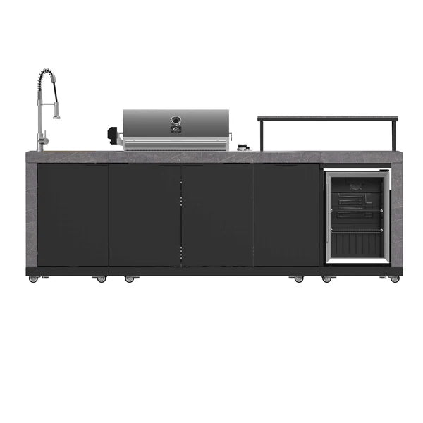 FORNO - Rimini Outdoor Kitchen 30&quot; BBQ 62,600 BTU, 3 Burners with Sear &amp; Rotisserie, 2.4 cu.ft. Beverage Center, Stainless Steel Sink, Black Cabinets &amp; Gray Sintered Stone Countertop
