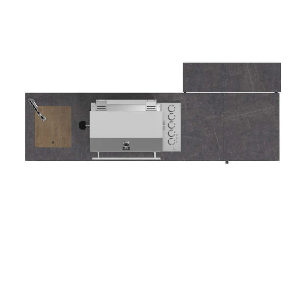 FORNO - Rimini Outdoor Kitchen 30&quot; BBQ 62,600 BTU, 3 Burners with Sear &amp; Rotisserie, 2.4 cu.ft. Beverage Center, Stainless Steel Sink, Black Cabinets &amp; Gray Sintered Stone Countertop