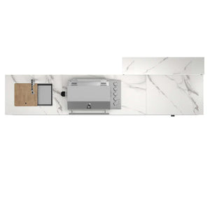 FORNO - Rimini Outdoor Kitchen: 30" BBQ 62,600 BTU, 4.8 cu.ft. Refrigerators, White Countertops