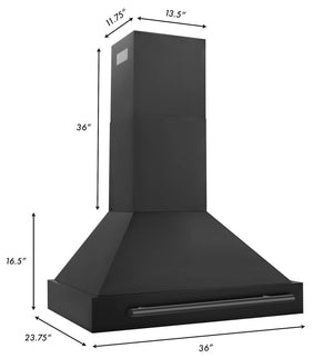 ZLINE - 36" Black Stainless Steel Range Hood with Black Stainless Steel Handle (BS655-36-BS)