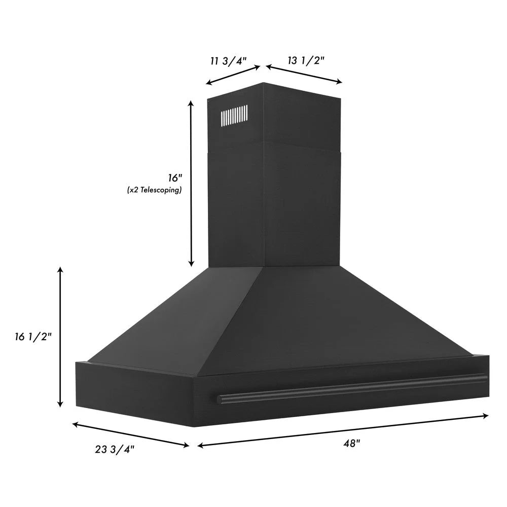 ZLINE - 48&quot; Black Stainless Steel Range Hood with Black Stainless Steel Handle (BS655-48-BS)