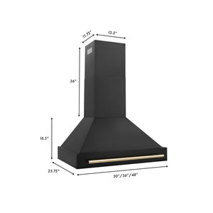 ZLINE - 36" Autograph Edition Kitchen Package with Black Stainless Steel Dual Fuel Range and Range Hood with Gold Accents (2AKP-RABRH36-G)