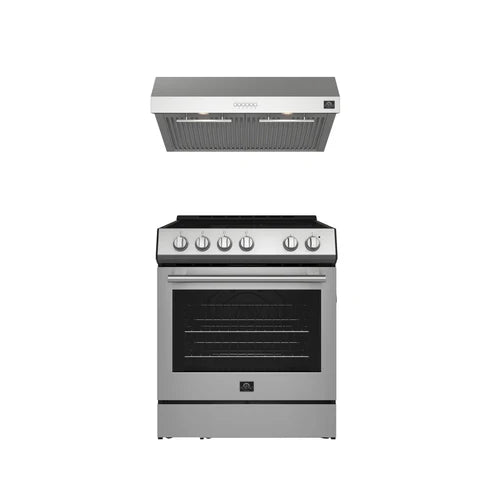 FORNO - Premium 2-Piece Kitchen Bundle - Leonardo Espresso 30&quot; Stainless Steel Range, 30&quot; Stainless Steel Range Hood - FBDL-002-01US