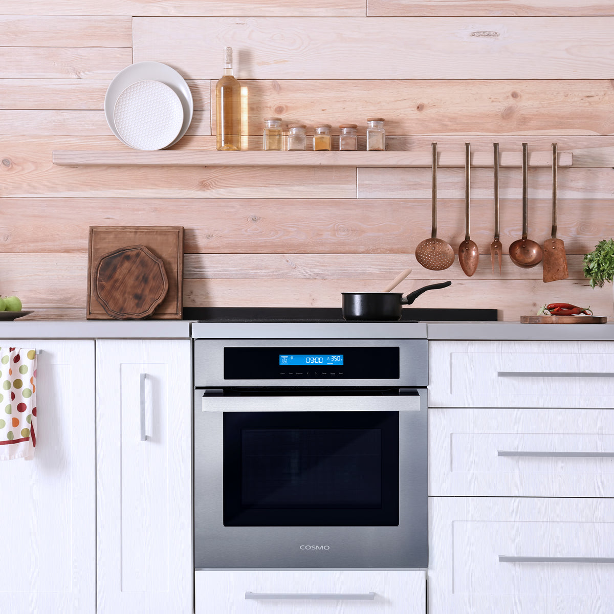 Cosmo 24 in. 2.5 cu. ft. Single Electric Wall Oven w/8 Functions and True European Convection in Stainless Steel