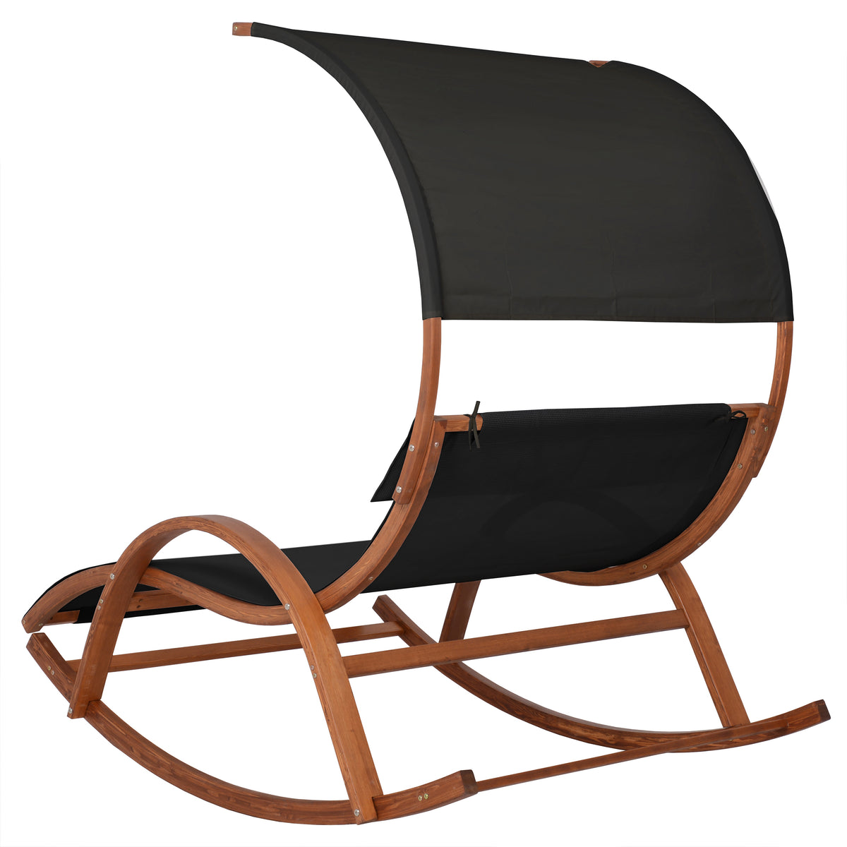 Deko Living - Outdoor Cedar Wood Patio Lounge Daybed with Black Textilene Fabric &amp; Canopy