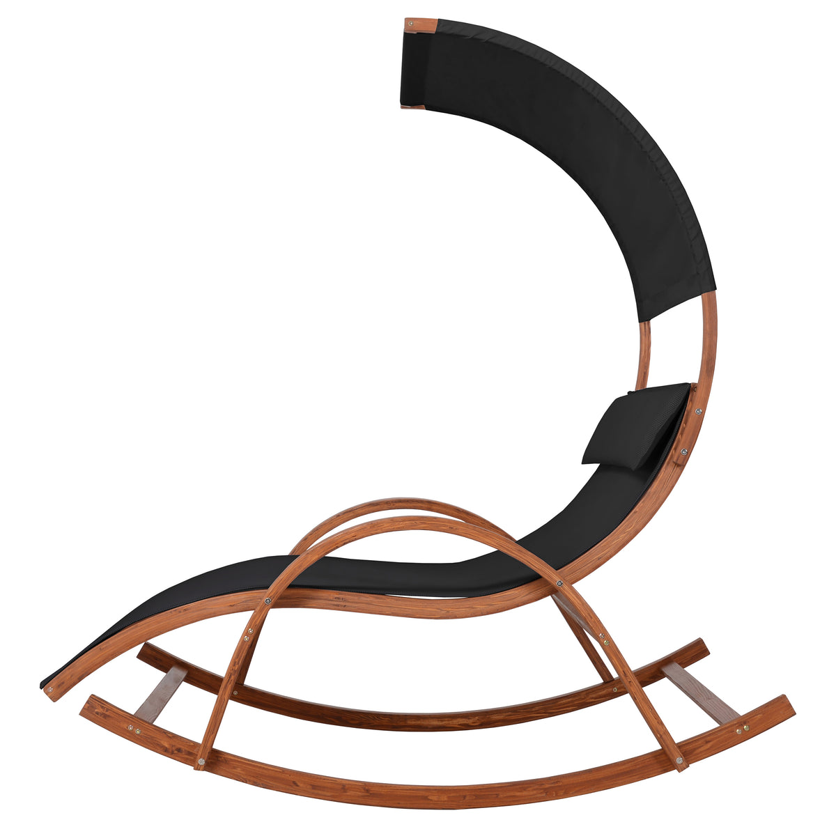 Deko Living - Outdoor Cedar Wood Patio Lounge Daybed with Black Textilene Fabric &amp; Canopy