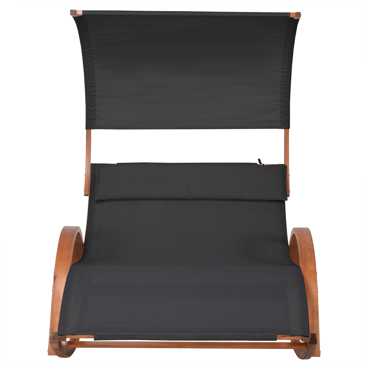 Deko Living - Outdoor Cedar Wood Patio Lounge Daybed with Black Textilene Fabric &amp; Canopy