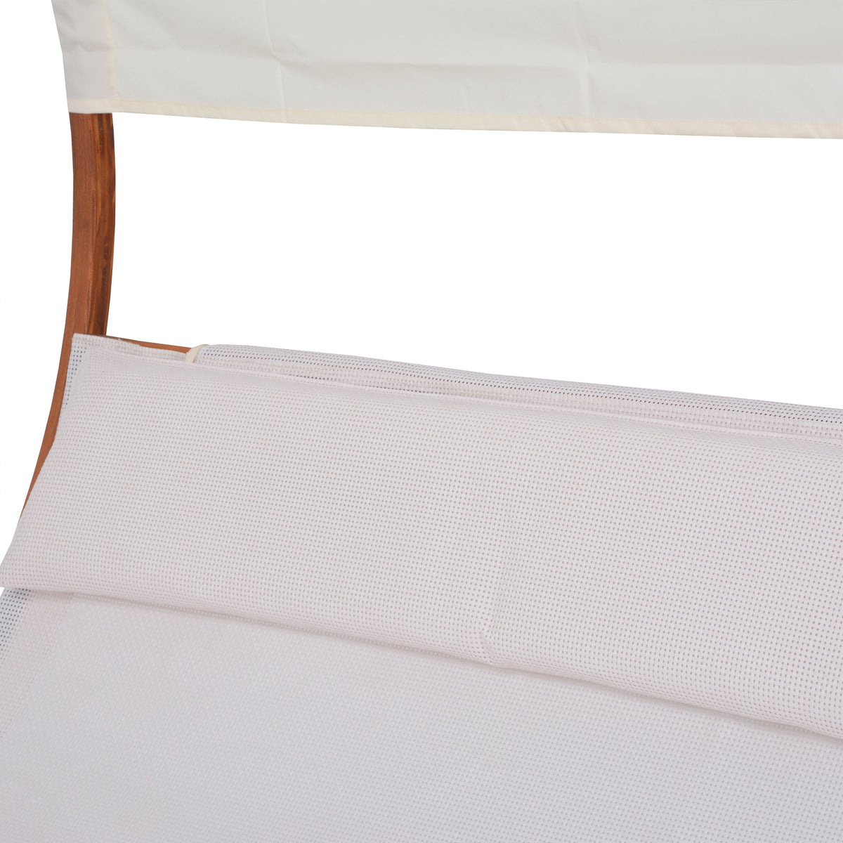 Deko Living - Outdoor Cedar Wood Patio Lounge Daybed with White Textilene Fabric &amp; Canopy