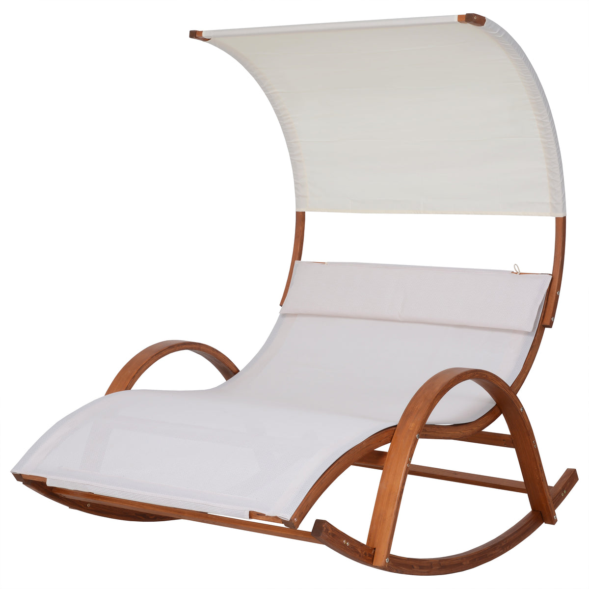 Deko Living - Outdoor Cedar Wood Patio Lounge Daybed with White Textilene Fabric &amp; Canopy