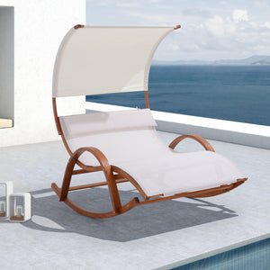Deko Living - Outdoor Cedar Wood Patio Lounge Daybed with White Textilene Fabric & Canopy